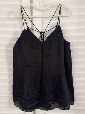 Karen Millen The Atelier Strappy V-Neck Lace 100% Silk Camisole Tank Top - Black